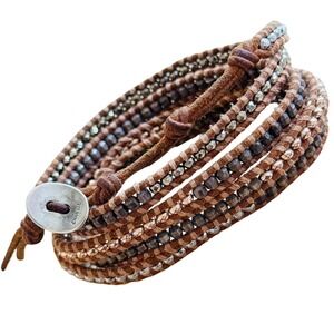 Chan Luu CL wrap bracelet Silver pyrite beads Sterling 925 high end 35"